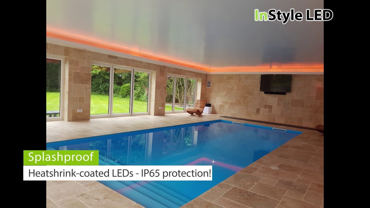 Pool-house lit by RGBW LED strips & downlights