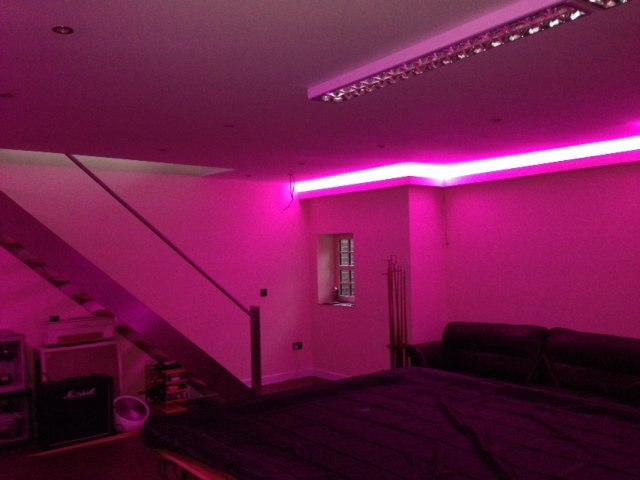 room with strip lights