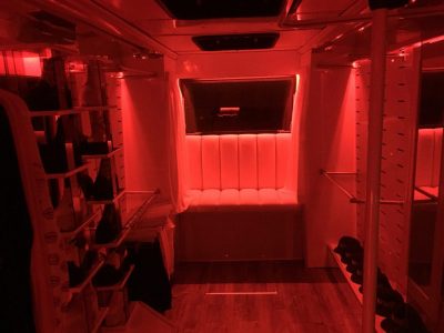 RGB LED strips mixing red light in hotmess tour bus