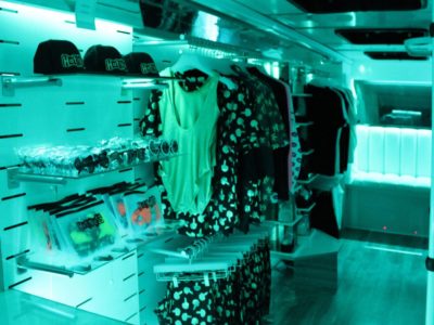 Hot!MeSS tour bus lit by RGB LEDs