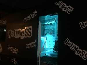 Cyan LED strip lights used in hotmess tour bus