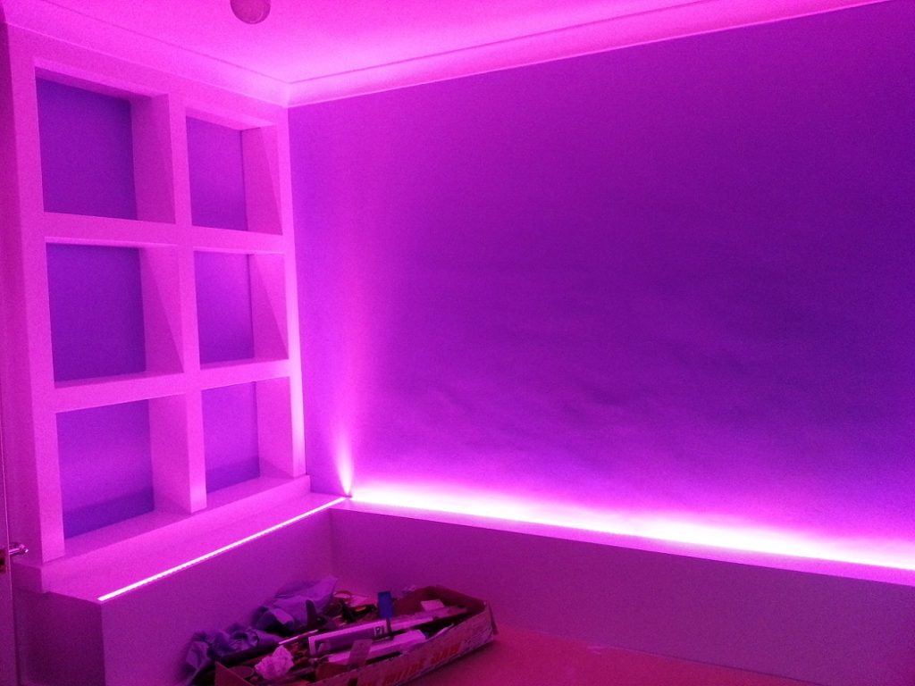 RGB LED strip lights used to light up a bedroom