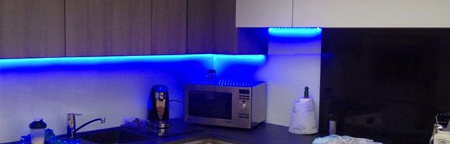 Strip Lighting Used In Kitchens To, Blue Under Cabinet Lights