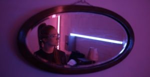 Horizontal and vertical LEDs in this striking bedroom film-set