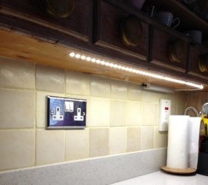 Detail of installed LED strip lights