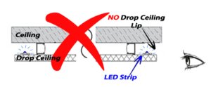 Always place your LED strips behind a lip on drop-down ceilings