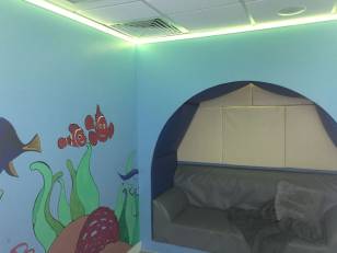 RGB lights set to lime colour in a Portland school calm room