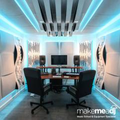 Make Me A DJ's top-of-the-range recording studio, with RGBW LEDs set to pastel-blue light