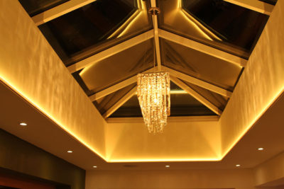 Golden light from RGBW LEDs in this skylight