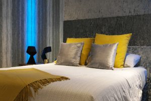 Bedroom RGBW LED highlights set to blue