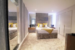 Bedroom RGBW LED highlights set to pastel lilac