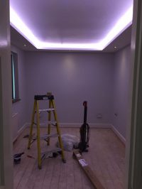 Coffer ceiling effect with RGBW LEDs installed