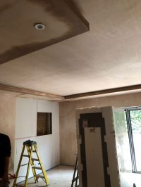 Detail of front room coffer-effect ceiling under construction