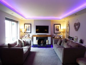 The finished front room - RGBW LEDs set to mauve