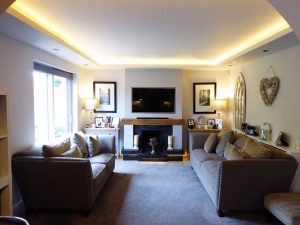 The finished front room - RGBW LEDs set to warm white