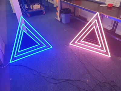 Blue and pink LED strips fitted alongside each other (10W, 24V, 120 smd/m)