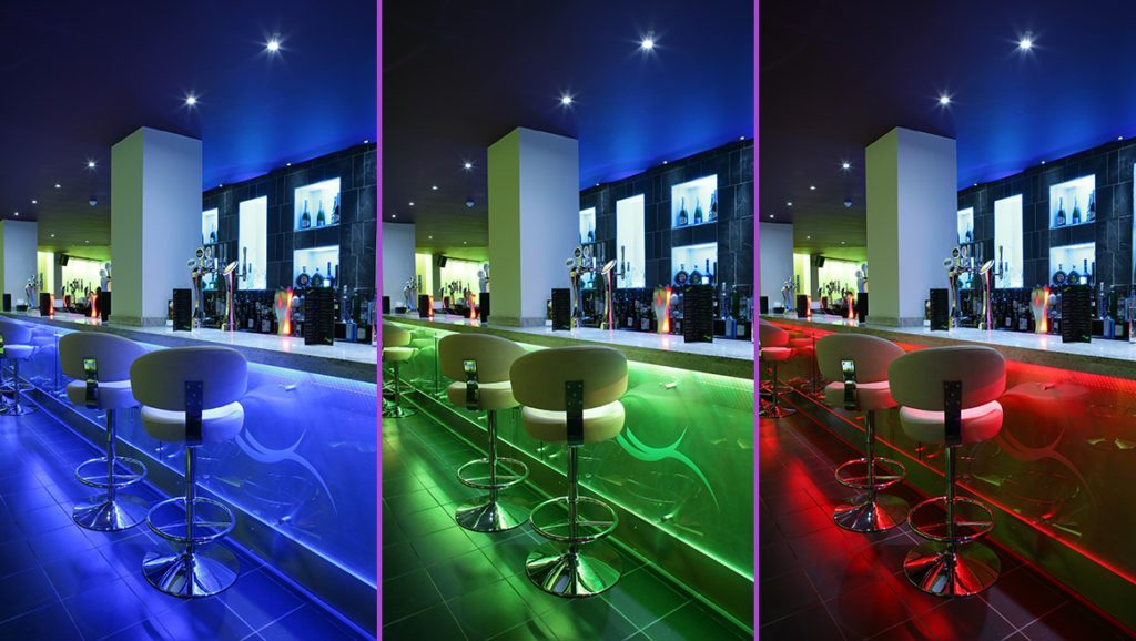 Bar using RGB Colour changing LED Strip Lights