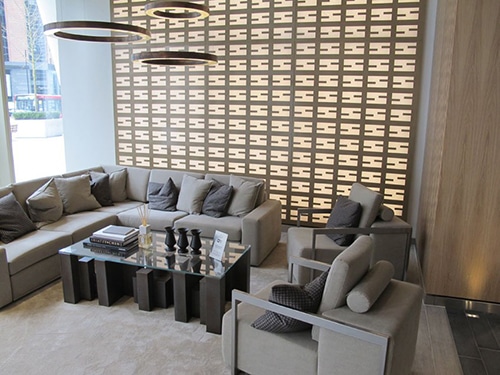 LED Strips used in a reception area on a panel