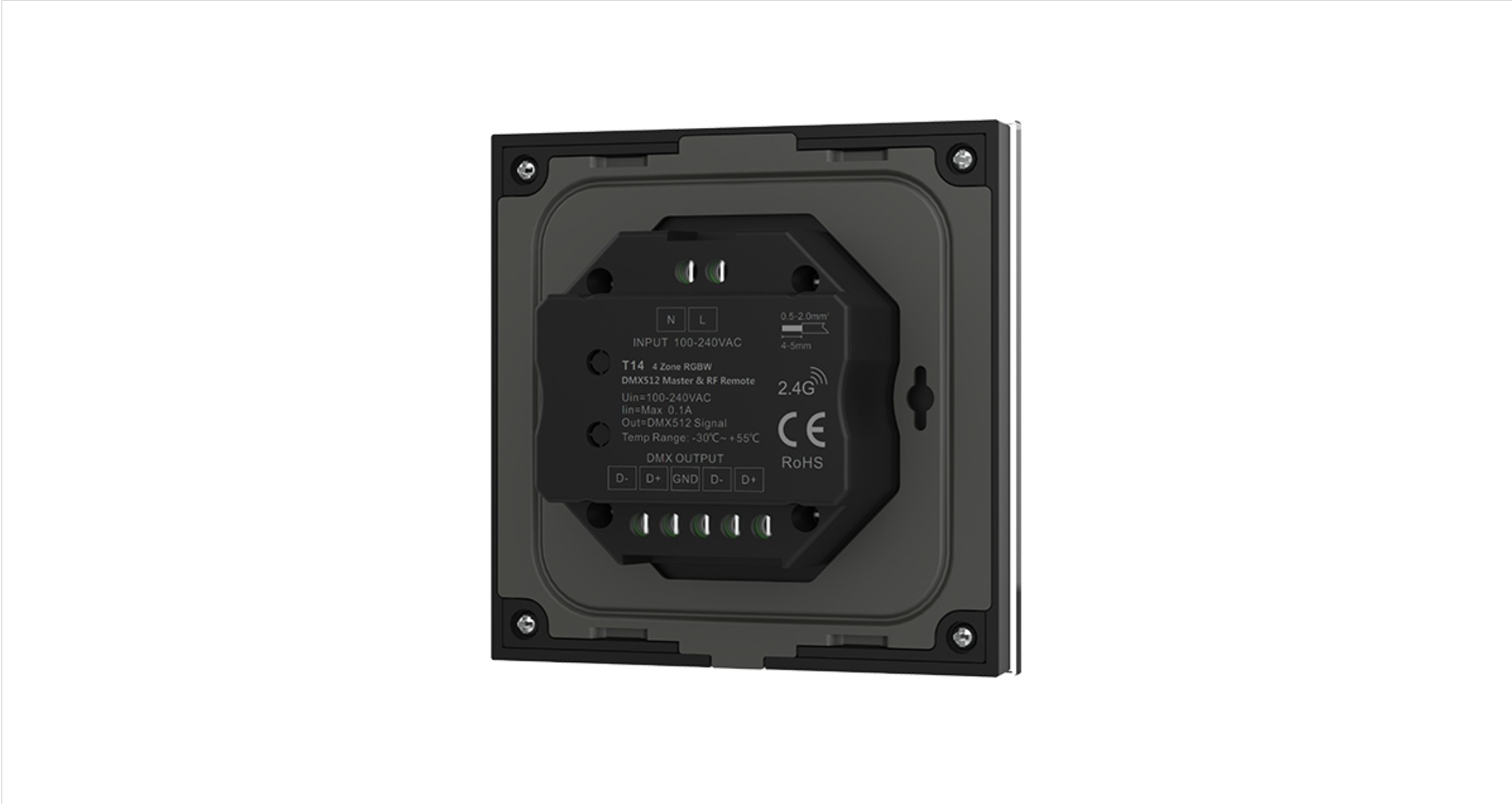 4 Zone | Wireless | DMX | RGB/W | Wall Plate Controller (Black) - Image 2