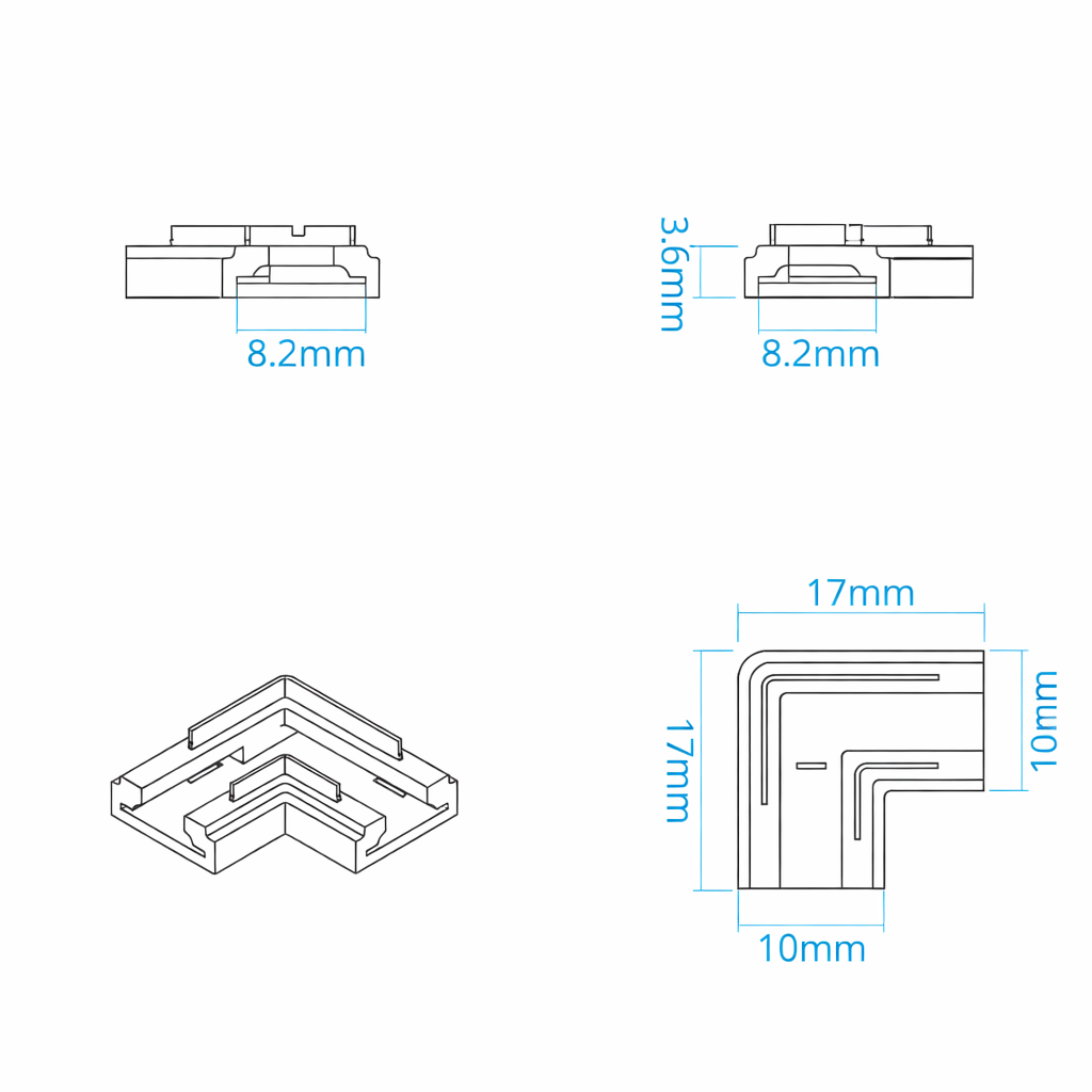 Crystal - Solderless - L-Shape LED Strip Corner Connector - 2 Pin - 8mm - Image 3