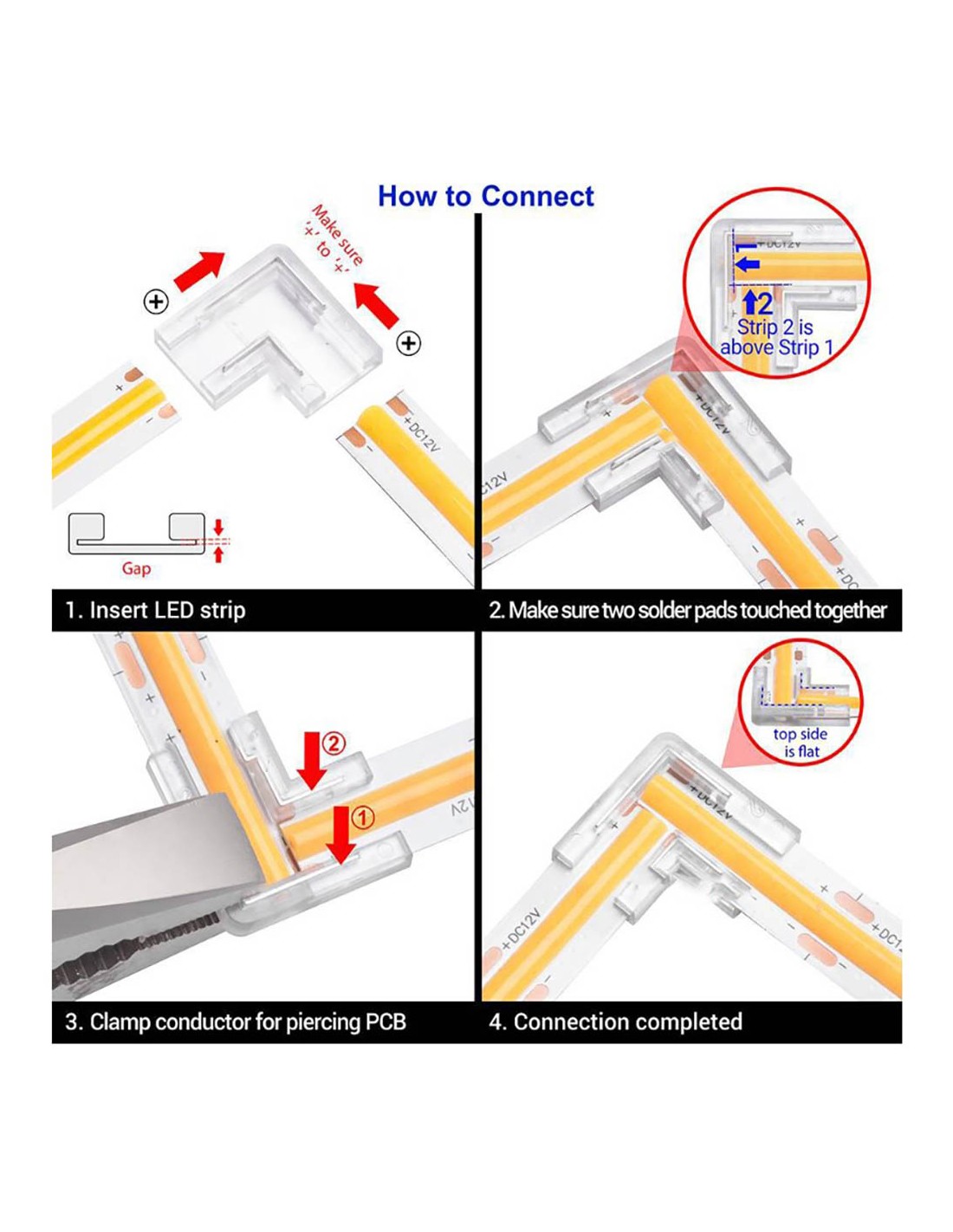 Crystal - Solderless - L-Shape LED Strip Corner Connector - 2 Pin - 10mm - Image 4