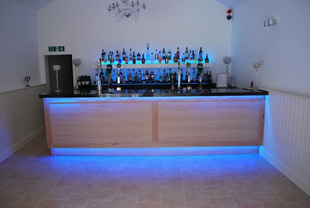 Luxury Barn Wedding venue Bar using LED Tape in blue