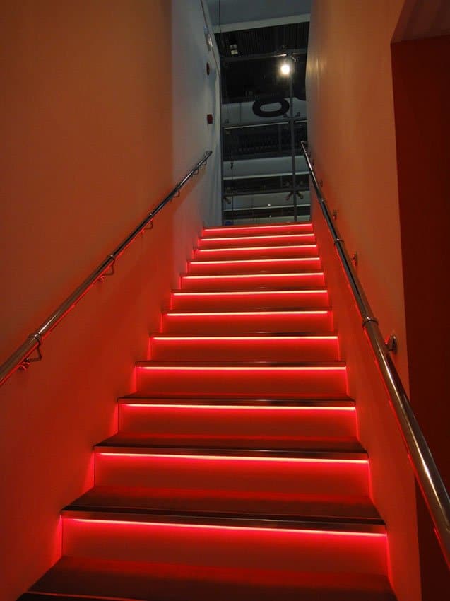 Red LED Tape used to light up stairs