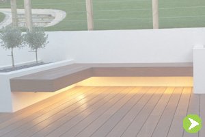 LED Strip Lights used outdoors to light up a garden bench