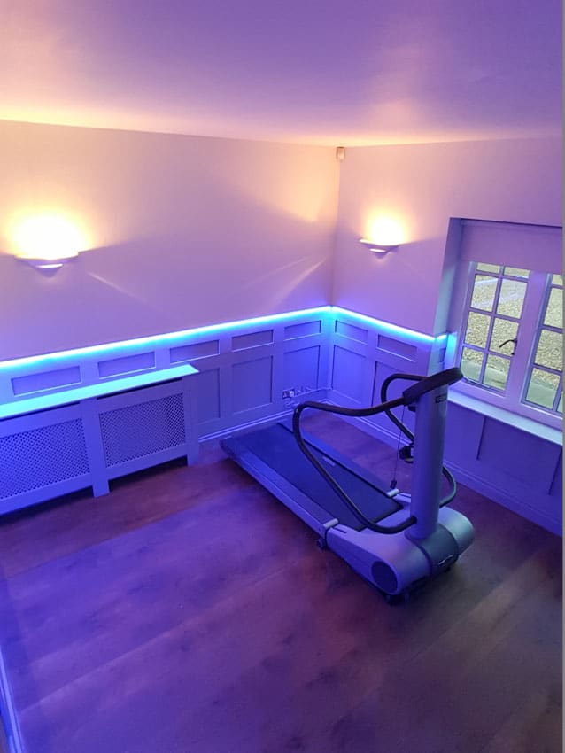 LED Tape used to light up wall with treadmill