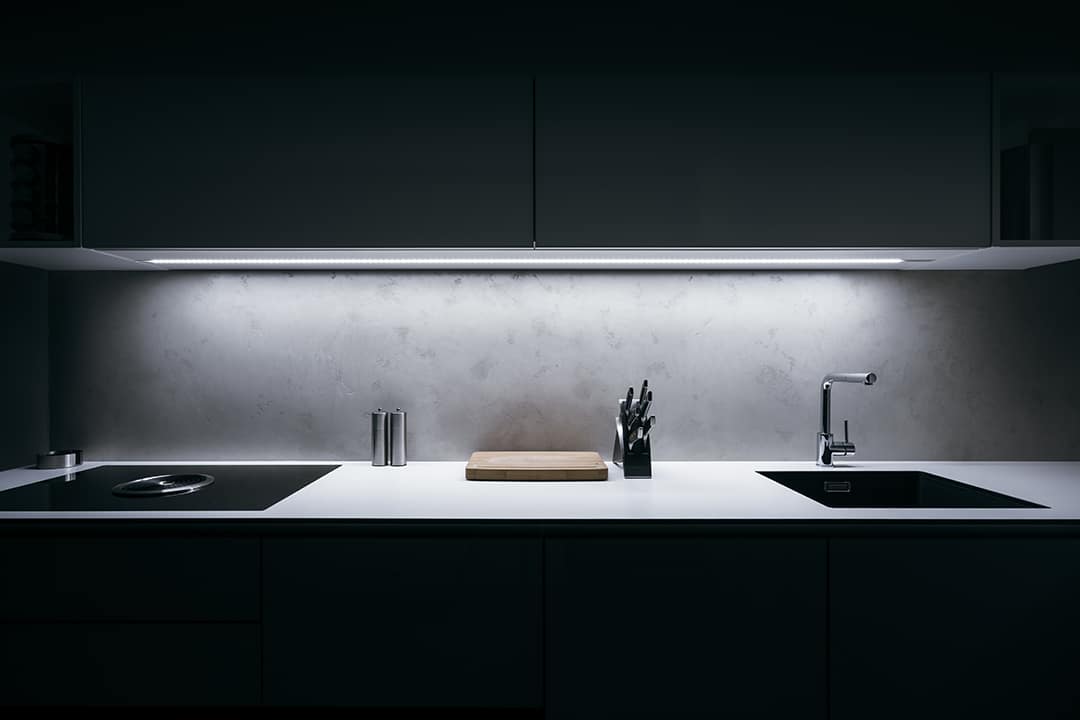 Modern kitchen in minimalist design using LED Strip Lights
