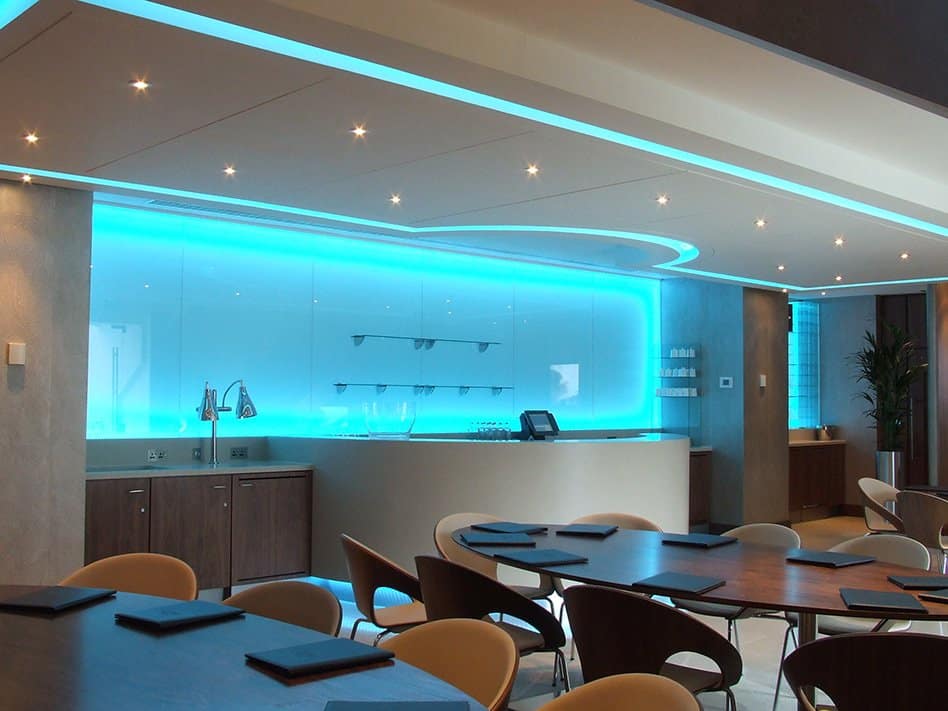 Instyle LED installed LED Tape in Manchester city fc reception with tables- blue