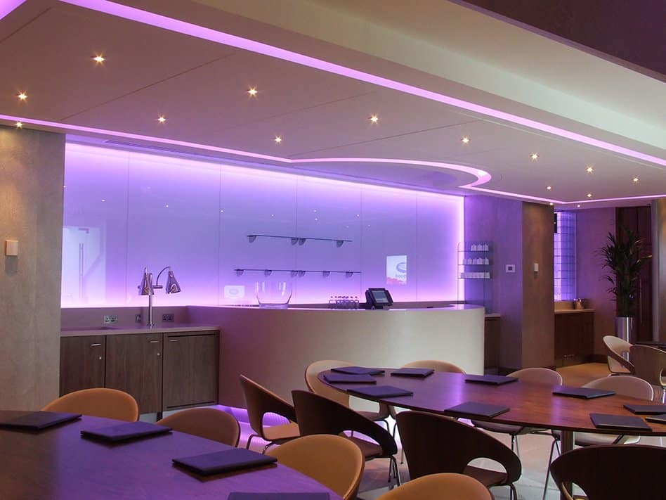Instyle LED installed LED Tape in Manchester city fc reception with tables- purple