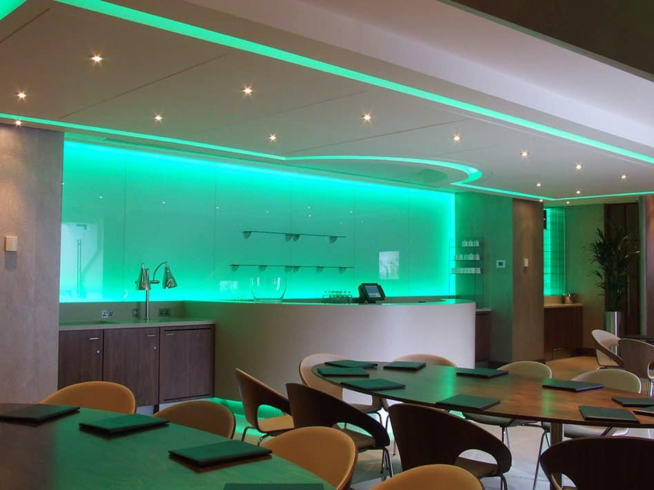 Instyle LED installed LED Tape in Manchester city fc reception with tables- green