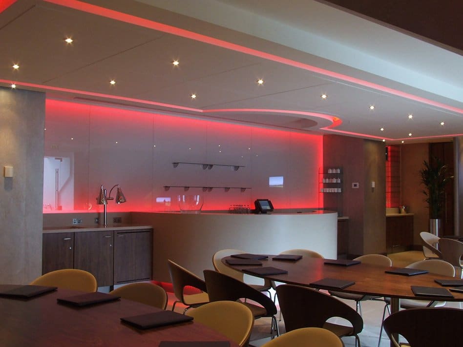 Instyle LED installed LED Tape in Manchester city fc reception with tables- red