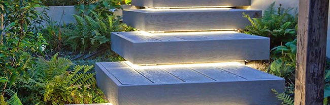 Steps in garden lit up using InStyle LED Strip Lighting