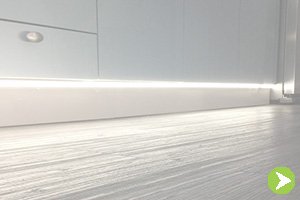 Skirting Boards lit up using LED Strip Lights in a kitchen