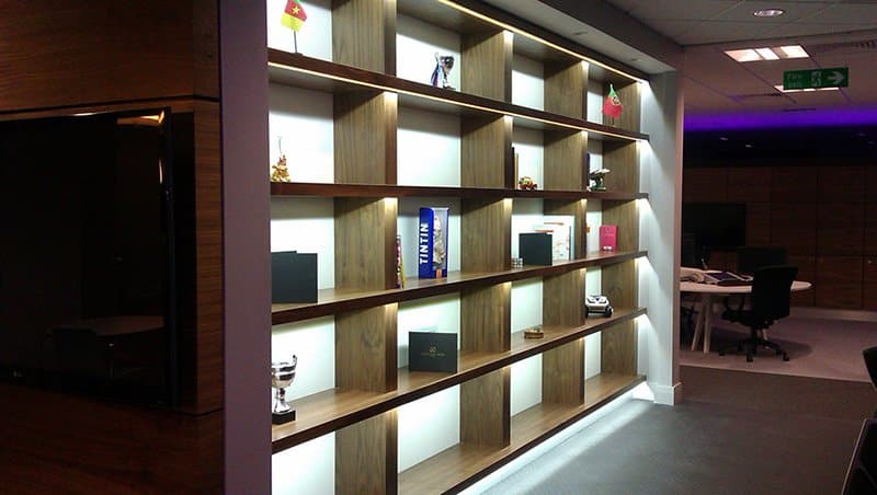 Shelves with Pure white LED Strip Lights